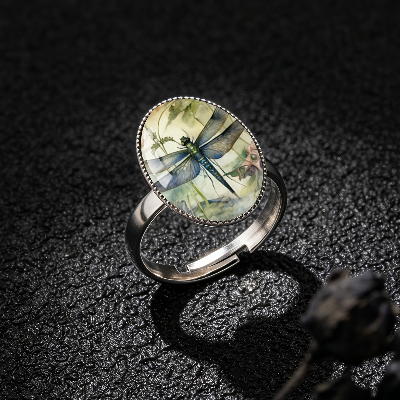 Women's Morandi Watercolor Dragonfly Pattern Stainless Steel Ring